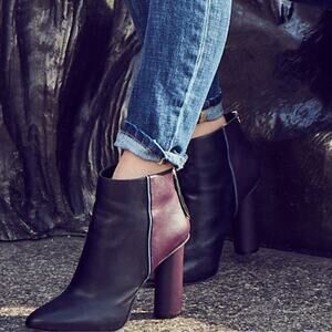 Cabi Black and Vino Block Bissett Ankle Booties Size 7